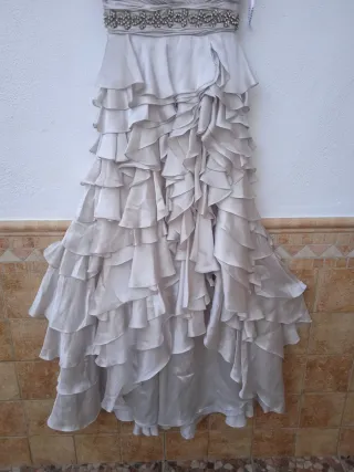 Vestido fiesta raso plata Sonia Peña T.36