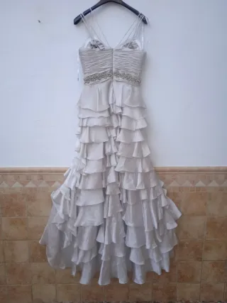Vestido fiesta raso plata Sonia Peña T.36