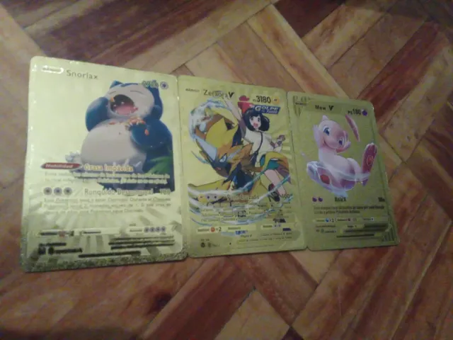 Pack 3 Cartas Pokémon Snorlax, Zeriora, Mew V