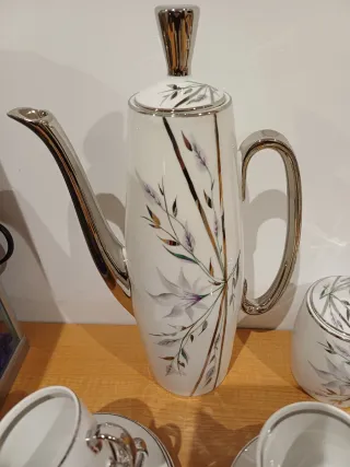 Juego de café porcelana plata y blanco