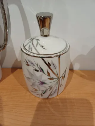 Juego de café porcelana plata y blanco