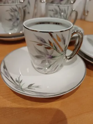 Juego de café porcelana plata y blanco