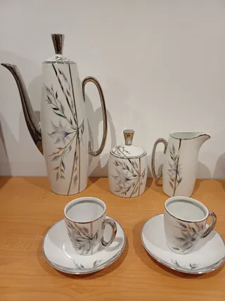 Juego de café porcelana plata y blanco