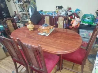 Mesa Comedor Madera y 6 Sillas Terciopelo