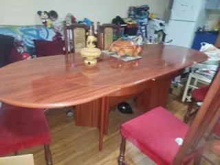 Mesa Comedor Madera y 6 Sillas Terciopelo