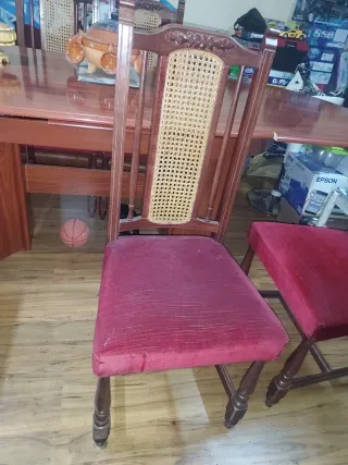 Mesa Comedor Madera y 6 Sillas Terciopelo