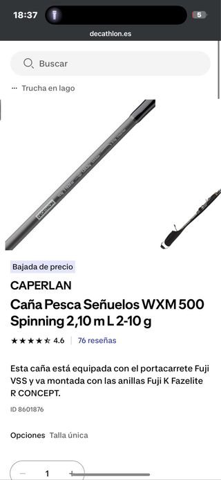 Caña y carrete de pesca spinning