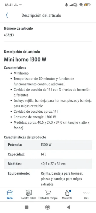 Horno de mesa eléctrico lidl40,5 x 27 x 34 cm