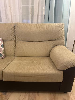 Sofá de 2 plazas beige y verde