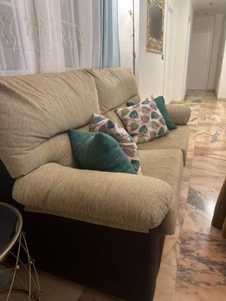 Sofá de 2 plazas beige y verde