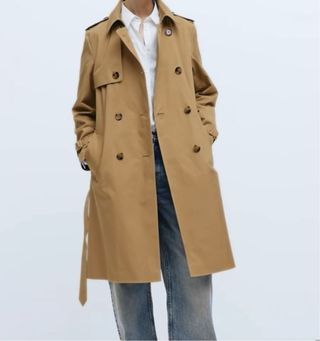 Gabardina Clásica Beige Cinturón Talla XS