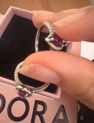 Anillos Pandora Corazón Rojo y Plata