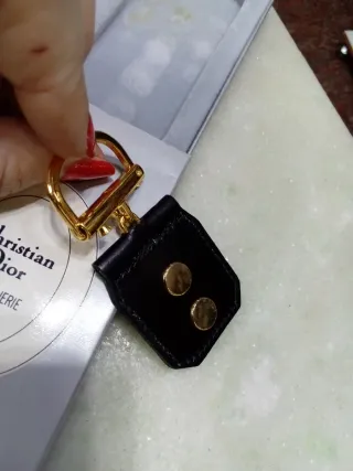 Portachiavi Christian Dior Pelle Nera e Oro