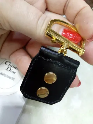 Portachiavi Christian Dior Pelle Nera e Oro