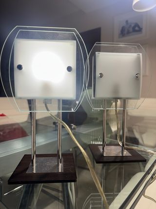 2 Lámparas Mesa Noche Cristal Acero