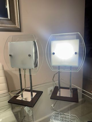 2 Lámparas Mesa Noche Cristal Acero