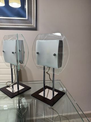 2 Lámparas Mesa Noche Cristal Acero