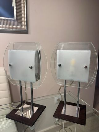 2 Lámparas Mesa Noche Cristal Acero