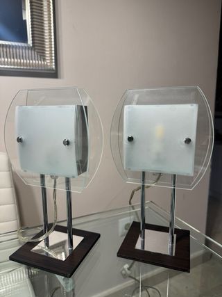 2 Lámparas Mesa Noche Cristal Acero