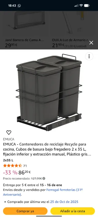 Cubos Basura Extraíbles 2x35L sin estrenar