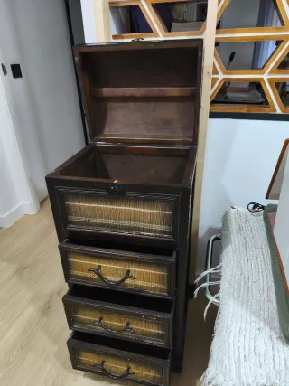 Mueble 3 cajones y arcón madera bambú