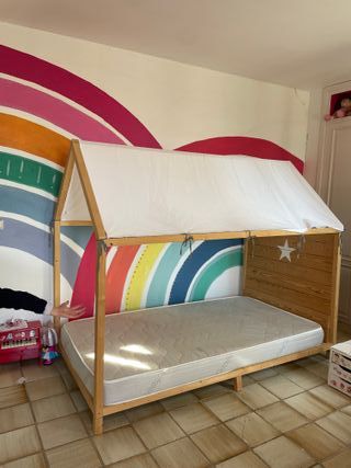 Cama casita Montessori + Somier + Cabecero