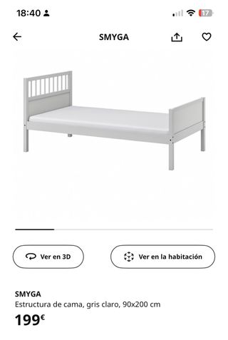 Cama individual Ikea 90x200, con somier articulado