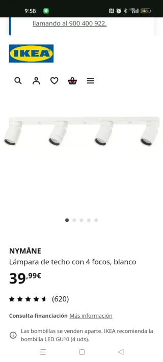 Lámpara de techo 4 focos blanca