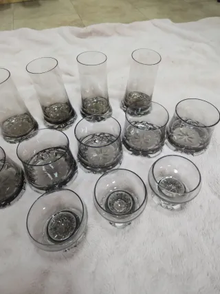 Juego 12 vasos de cristal ahumado