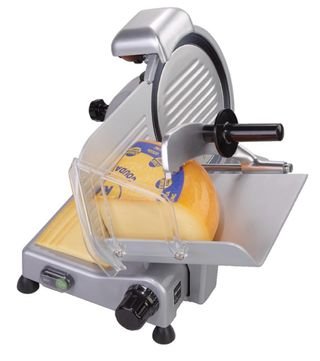 Macchina affettatrice professionale METRO GFS2025, in alluminio/inox, 48x36.3x36.5 cm, 230 V, Ø lama: 25 cm, spessore di taglio: 1 mm-15 mm, 140 W, argento. Usata in buono stato.