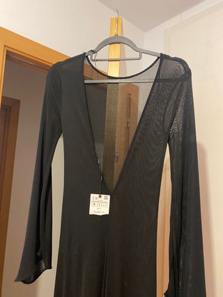 Vestido largo negro Zara transparente