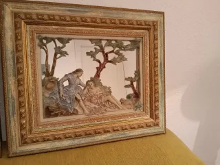 Pareja Cuadros Relieve Madera y Cristal