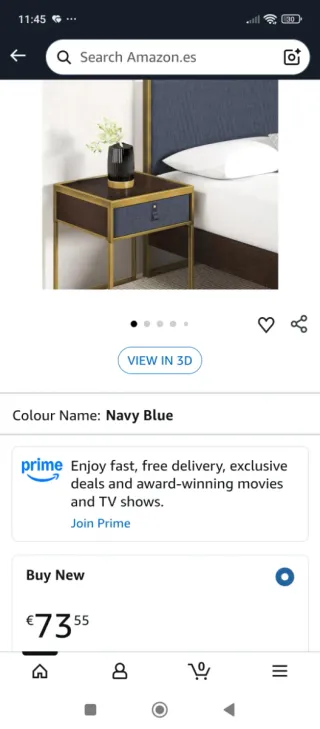 Mesita de noche azul y dorada