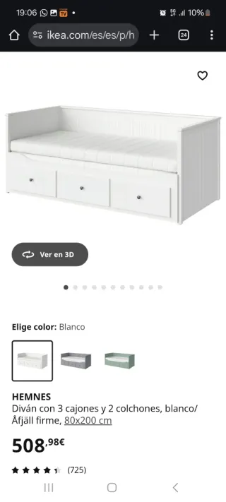 Diván HEMNES Ikea 80x200cm