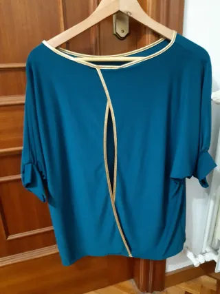 Camisa fiesta escote dorado talla única