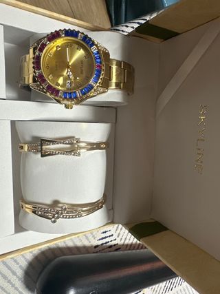 Conjunto Reloj Mujer Skyline Dorado Multicolor