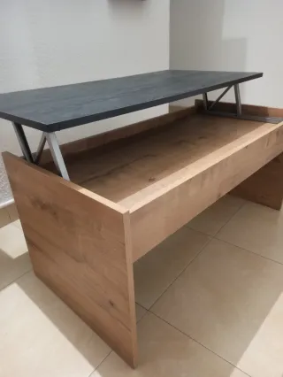 Mesa de centro elevable de madera y piedra