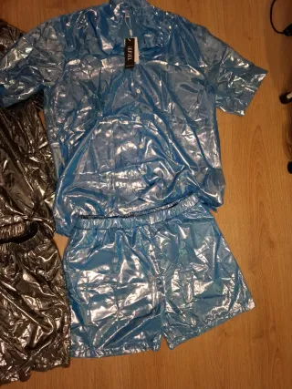 Conjunto Ropa Brillante Plata y Azul