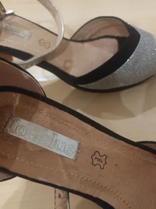 Zapatos tacón piel plata y negro