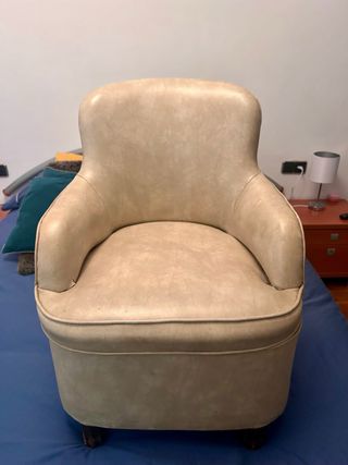 Sillón Vintage Piel Sintética Beige