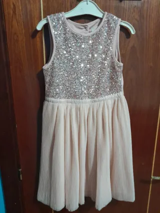 Vestido fiesta niña 7-8 Años lentejuelas rosa y pl