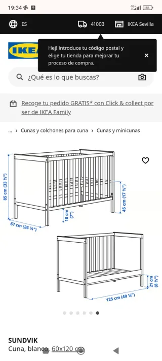 Cuna Ikea Sundvik Blanca 60x120