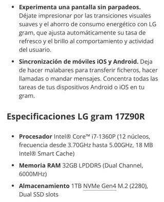 LG 17Z90R-E.AD78B Intel i7 RTX3050 32GB RAM y 1 TB