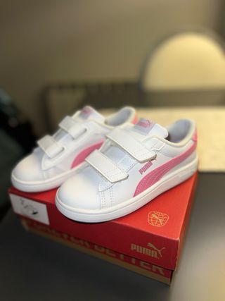 Zapatillas talla 27 Puma niña velcro blanco y rosa