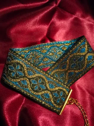 Choker tessuto jacquard oro e bluette