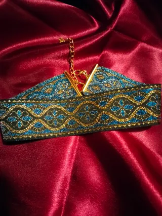 Choker tessuto jacquard oro e bluette