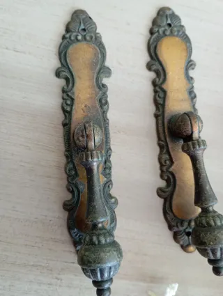 Lote 3 Tiradores Antiguos Metal Dorado