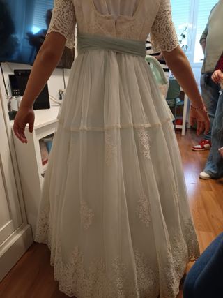 Vestido de Comunión Blanco y Verde