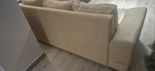 Sofá de piel beige 216x88cm