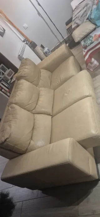 Sofá de piel beige 216x88cm